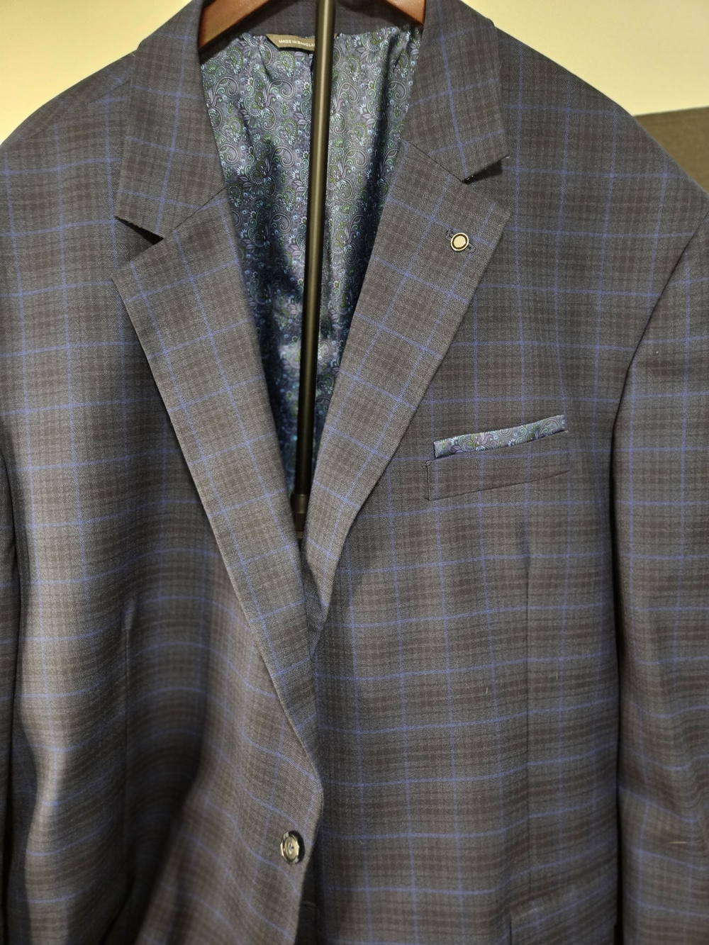 Men's Gray Plaid Sport Coat with Blue Windowpane